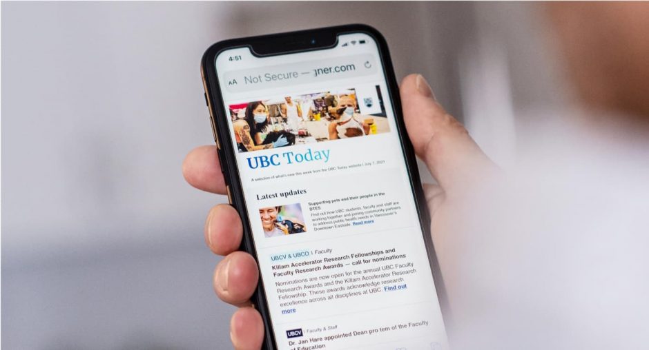 UBC today website on a mobile phone